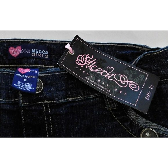 Mecca Girls Jeans 16 Blue Denim Dark Wash Embellished Pockets Stretch Cotton NEW - Picture 5 of 5